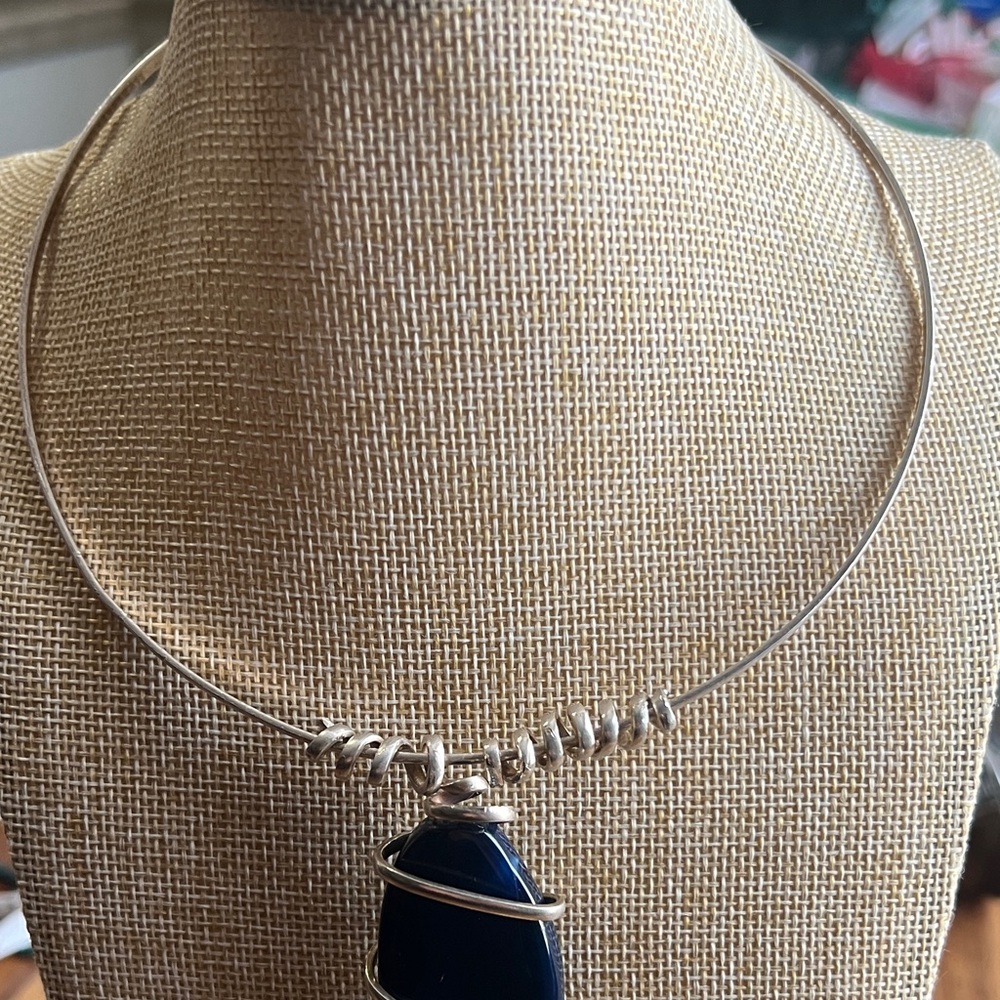 Elegant Silver Chocker  with Blue Pendant